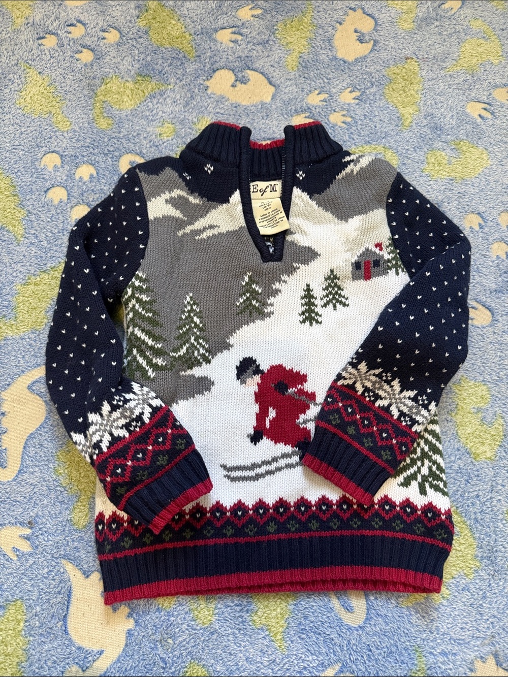 Toddler boy Navy, Red & Gray Ski Scene Turtleneck Sweater